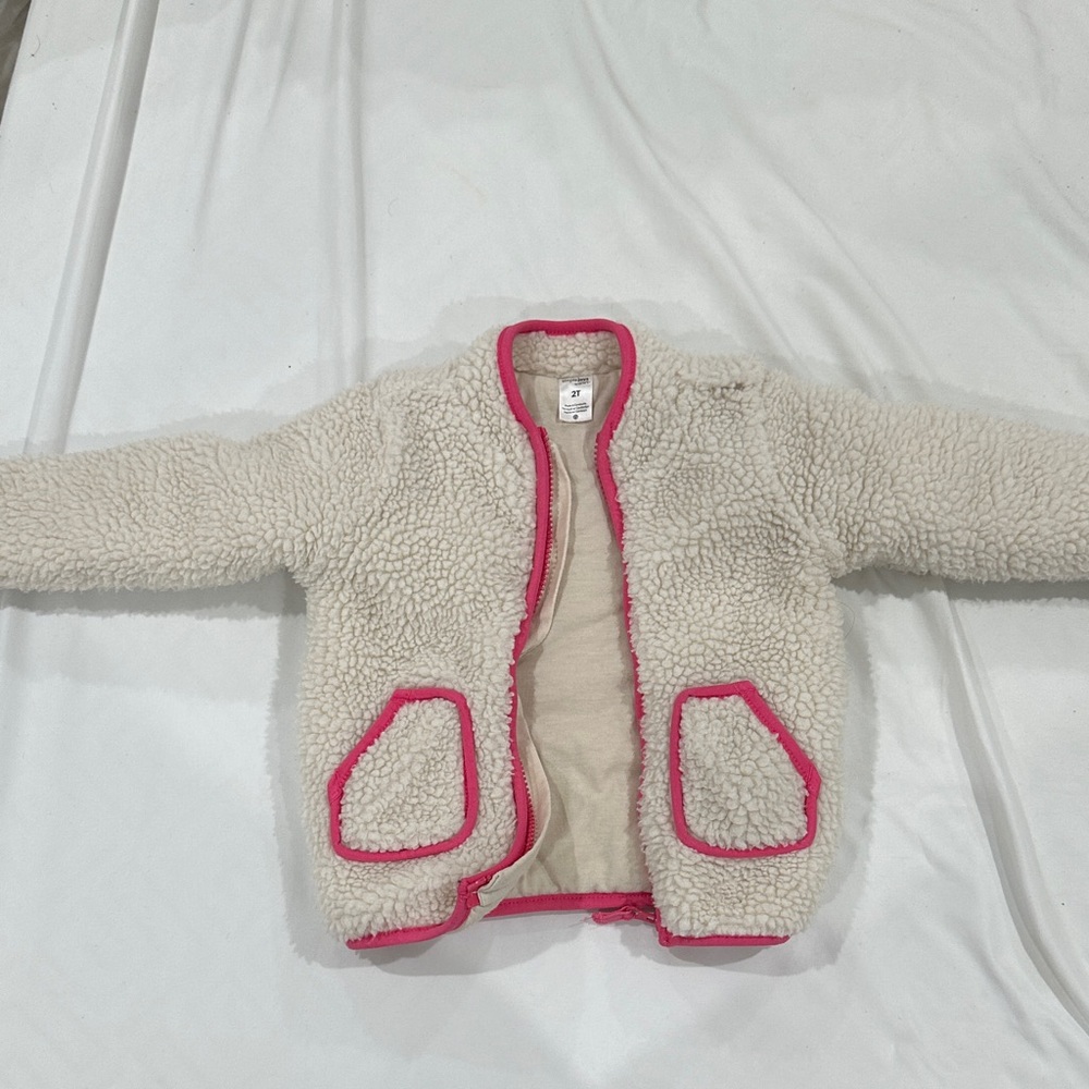 Carter's Cream Sherpa Jacket with Bright Pink Trim